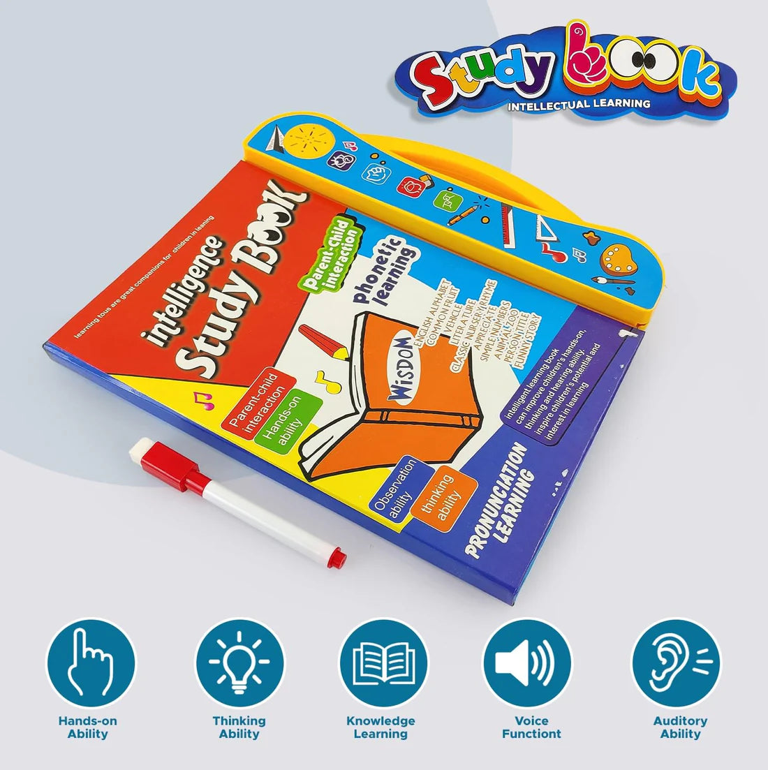 Kids Intelligence E-Book -Storio Intelligence Book Sound Book for Children, English Letters & Words Learning Book, Fun Educational Toys. Activities with Numbers, Shapes Learning Book for Toddlers