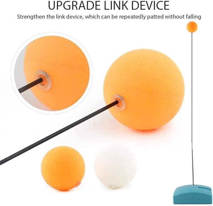 Standing Table Tennis Trainer Toy Set For Kids And Adults With Height Adjustment - Portable Activity And Exercise Sports Toy With 4 Ping Pong Balls and 2 Wooden Rackets - Multicolor
