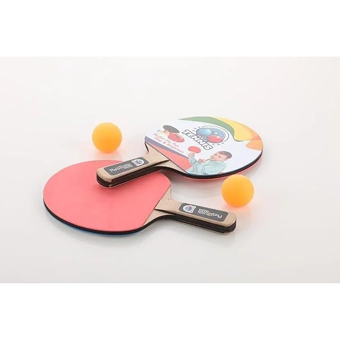 Standing Table Tennis Trainer Toy Set For Kids And Adults With Height Adjustment - Portable Activity And Exercise Sports Toy With 4 Ping Pong Balls and 2 Wooden Rackets - Multicolor