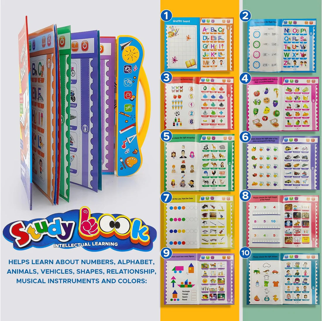 Kids Intelligence E-Book -Storio Intelligence Book Sound Book for Children, English Letters & Words Learning Book, Fun Educational Toys. Activities with Numbers, Shapes Learning Book for Toddlers