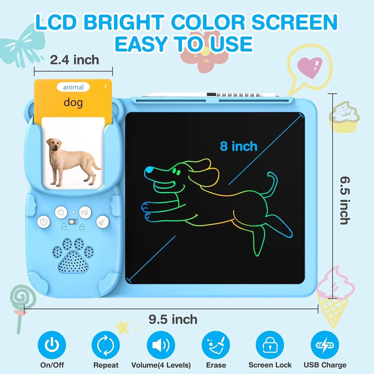 Learn & Draw Combo – Talking Flash Cards with Writing Tablet | 224 Flash Cards | Ages 2–8