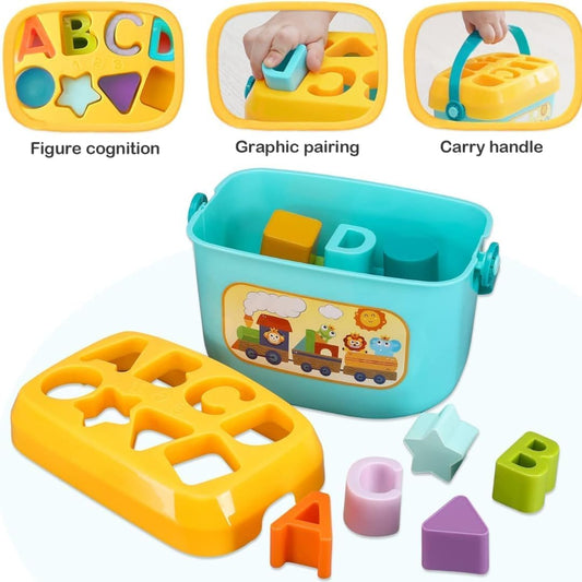 Shape Sorting Blocks with Basket Babys First Educational Activity Toys 8 Shapes 2 Each Sorting Cubes for Kids Development with Storage Bucket Counting Learning Toys for Toddlers