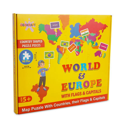 World Map Puzzle with Capital Flags & Stickers/Educational Activity Jigsaw Puzzle for Kids /Return Gift/Birthday Gift (75 Pieces)