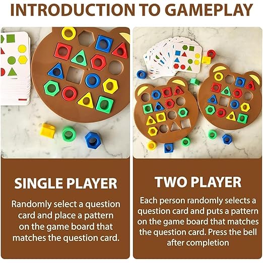 Shape Matching Game Color Sensory Educational Toy, Children Puzzles Geometric Shape Quick Matching Board, Color & Shapes Puzzles Learning Games Toy for Kids (2 Players)
