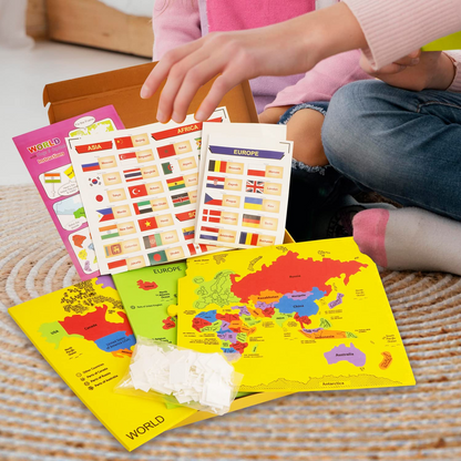 World Map Puzzle with Capital Flags & Stickers/Educational Activity Jigsaw Puzzle for Kids /Return Gift/Birthday Gift (75 Pieces)