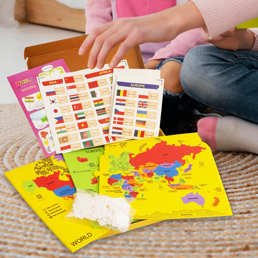 World Map Puzzle with Capital Flags & Stickers/Educational Activity Jigsaw Puzzle for Kids /Return Gift/Birthday Gift (75 Pieces)