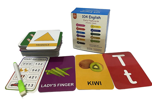 English 208 (104 X 2 Double Sided) Big Flash Cards for Kids (Logiplay) Alphabet Numbers Shapes Colors Fruits Vegetables Seasons Size Week Days Body Parts Activity Cards for 2+ Years Old