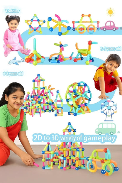 Magnetic Sticks Building Blocks For Kids Toys For Girls Magnetic Toys For Boys Age 3+ Year 4-14 Old Educational Stem Learning Magnet Stick With Balls Game Set (25 Pcs),Multicolor